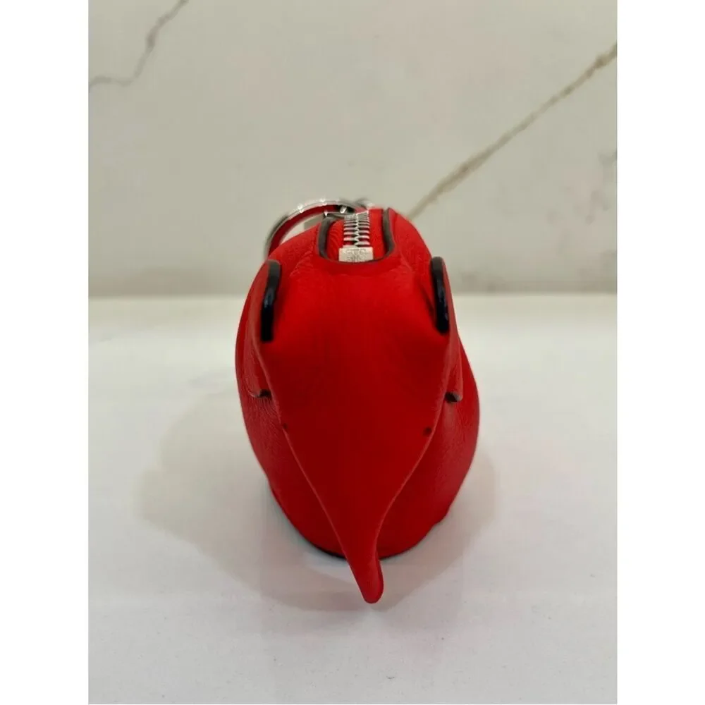 Loewe Red Elephant Coin Pouch Keychain Bag Charm Leather